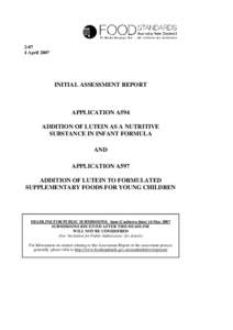 [removed]April 2007 INITIAL ASSESSMENT REPORT  APPLICATION A594