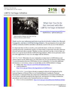 National Park Service U.S. Department of the Interior LGBTQ Heritage Initiative  What Can You Do to