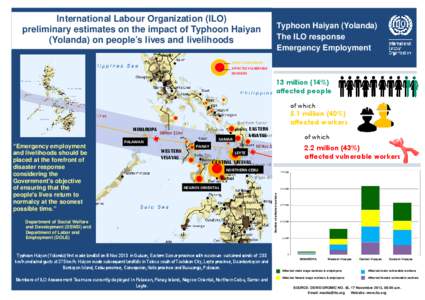 International Labour Organization (ILO) preliminary estimates on the impact of Typhoon Haiyan (Yolanda) on people’s lives and livelihoods Typhoon Haiyan (Yolanda) The ILO response