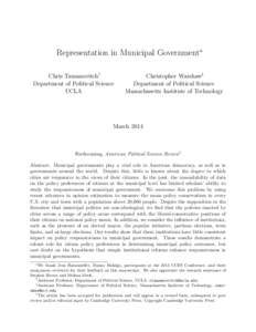 Representation in Municipal Government∗ Chris Tausanovitch† Department of Political Science UCLA  Christopher Warshaw‡