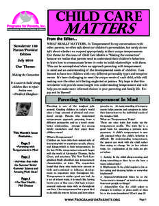 Child Care  Matters From the Editor... Newsletter 139