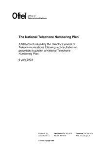 abc The National Telephone Numbering Plan A Statement issued by the Director General of