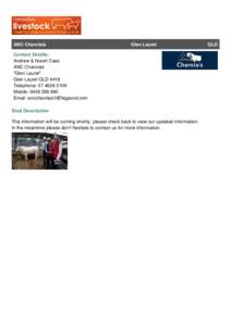 ANC Charolais  Glen Laurel Contact Details: Andrew & Norah Cass