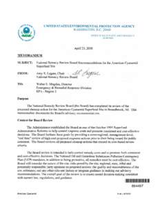 Memorandum concerning National Remedy Review Board Recommendations for the American Cyanamid 
Superfund Site