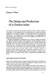 Back to Contents Page  Chapter Three The Design and Production of a Citation Index