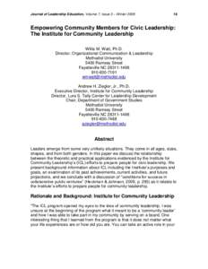 Journal of Leadership Education, Volume 7, Issue 3 – WinterEmpowering Community Members for Civic Leadership: The Institute for Community Leadership