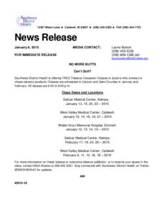 13307 Miami Lane  Caldwell, ID 83607  ([removed]  FAX[removed]News Release January 8, 2015  MEDIA CONTACT: