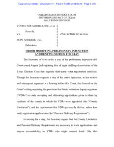 Case 3:12-cv[removed]Document 71  Filed in TXSD on[removed]Page 1 of 9 UNITED STATES DISTRICT COURT SOUTHERN DISTRICT OF TEXAS