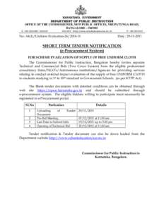 OFFICE OF THE COMMISSIONER, NEW PUBLIC OFFICES, NRUPATUNGA ROAD, BANGALORE – [removed]