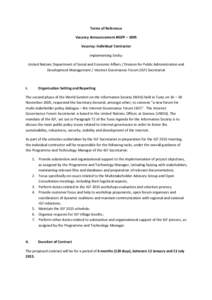 Terms of Reference Vacancy Announcement #IGFP – 1895 Vacancy: Individual Contractor Implementing Entity: United Nations Department of Social and Economic Affairs / Division for Public Administration and Development Man