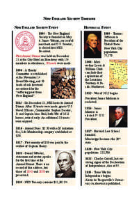 New England Society Timeline New England Society Event[removed]The New England Society is founded on May 6. James Watson, successful merchant and U.S. Senator,
