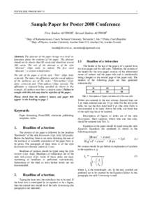 POSTER 2008, PRAGUE MAY[removed]Sample Paper for Poster 2008 Conference First Student AUTHOR1, Second Student AUTHOR2