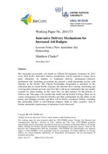 WIDER Working Paper NoInnovative Delivery Mechanisms for Increased Aid Budgets