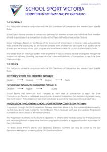 Updated FebruarySCHOOL SPORT VICTORIA COMPETITION PATHWAY AND PROGRESSIONS THE RATIONALE This Policy is to be read in conjunction with the SSV Conditions of Competition and relevant Sport Specific