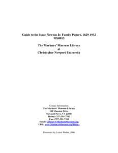 Guide to the Isaac Newton Jr. Family Papers, [removed]MS0013 The Mariners’ Museum Library at Christopher Newport University