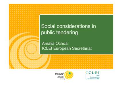 Social considerations in public tendering Amalia Ochoa ICLEI European Secretariat  1