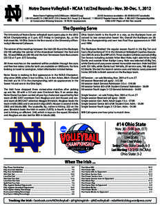 Notre Dame Volleyball • NCAA 1st/2nd Rounds • Nov. 30-Dec. 1, 2012 Notre Dame Fighting Irish [UND.com • BIGEAST.org] 20 All-American accolades • 60 All-BIG EAST accolades[removed]Overall[removed]BIG EAST[removed]Home