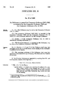 COMPANIES (NO. 3)  No. 28 of 1969 An Ordinance to amend the Companies Ordinance[removed],. as amended by the Companies Ordinance 1969 and