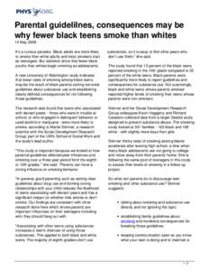 Parental guidelilnes, consequences may be why fewer black teens smoke than whites