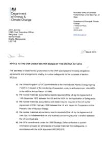 Letter from DECC to ONR - Notice to the ONR under sectiond) of the Energy Act 2013