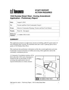 STAFF REPORT ACTION REQUIRED 1544 Dundas Street West - Zoning Amendment Application - Preliminary Report Date:
