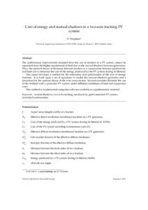 Cost of energy and mutual shadows in a two-axis tracking PV system O. Perpiñána a Electrical  Engineering Department, EUITI-UPM, Ronda de Valencia 3, 28012 Madrid, Spain.