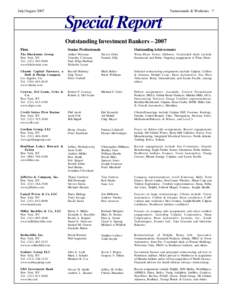July/August[removed]Turnarounds & Workouts 7 Special Report Outstanding Investment Bankers – 2007