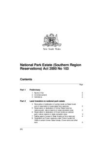 New South Wales  National Park Estate (Southern Region Reservations) Act 2000 No 103 Contents Page