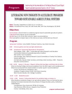 Program  Implementing the Recommendations of the National Research Council Report Toward Sustainable Agricultural Systems in the 21st Century  Leveraging New Insights to Accelerate Progress