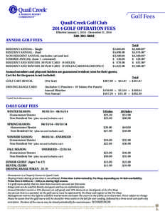 Golf Fees Quail Creek Golf Club 2014 GOLF OPERATION FEES Effective January 1, 2014 – December 31, [removed]5802