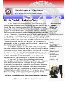 Illinois Inroads to Inclusion By Lois Barnhart, Illinois Disability Outreach Coordinator May, 2011  Illinois Disability Inclusion Team