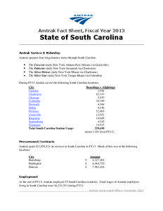 Amtrak Fact Sheet, Fiscal Year[removed]State of South Carolina