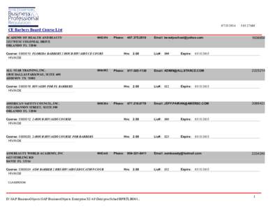 [removed]:01:27AM CE Barbers Board Course List ACADEMY OF HEALTH AND BEAUTY