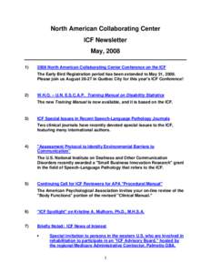 North American Collaborating Center ICF Newsletter May 2008