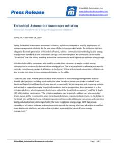 Press Release  Embedded Automation, Inc. www.EmbeddedAutomation.com [removed]