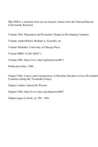 This PDF is a selection from an out-of-print volume from the National Bureau of Economic Research Volume Title: Population and Economic Change in Developing Countries Volume Author/Editor: Richard A. Easterlin, ed. Volum