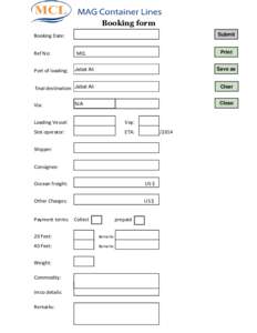 Booking form Booking Date: Submit  Ref No: