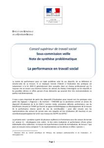 D IRECTION G ÉNÉRALE DE LA COHÉSION SOCIALE Conseil supérieur de travail social Sous-commission veille Note de synthèse problématique