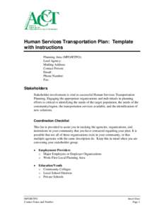 2013 Human Services Transportation Plan template for MPOs and RTPOs