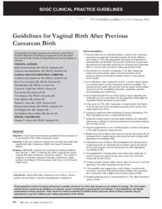 SOGC CLINICAL PRACTICE GUIDELINES SOGC CLINICAL PRACTICE No GUIDELINES 155 (Replaces guideline No 147), FebruaryGuidelines for Vaginal Birth After Previous