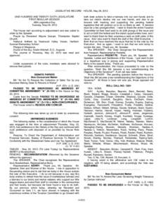 LEGISLATIVE RECORD - HOUSE, May 28, 2013 ONE HUNDRED AND TWENTY-SIXTH LEGISLATURE FIRST REGULAR SESSION 48th Legislative Day Tuesday, May 28, 2013 The House met according to adjournment and was called to