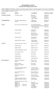 RICHARDSON COUNTY NOTICE OF GENERAL ELECTION NOTICE IS HEREBY GIVEN that on Tuesday, the fourth of November, 2014 at the established polling places in the precincts of Richardson County, Nebraska, an election will be hel