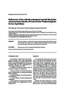 Biodiversity Journal, 2014, 5 (2): 371–373  Rediscovery of the critically endangered cyprinid fish Epalzeorhynchos bicolor (Smith, 1931) from West Thailand (Cypriniformes Cyprinidae) Sitthi Kulabtong1,2*, Siriwan Suksr