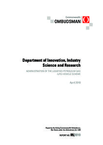 Ombudsman report: Dept Innovation, Industry, Science and Research: Liquid Petroleum Gas (LPG) vehicle scheme