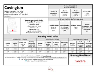 AL House District(s): 92 AL Senate District(s): 31 Covington Population: 37,765