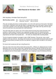 Horndean Biodiversity Group Moth Records for HorndeanMoth recording in Horndean Parish during 2014 Main Recording Localities