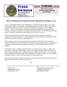 Press Release For Immediate Release: March 21, 2014 Six Nations Council
