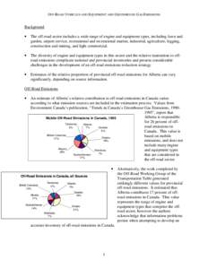 OFF-ROAD VEHICLES AND EQUIPMENT AND GREENHOUSE GAS EMISSIONS  Background •= The off-road sector includes a wide range of engine and equipment types, including lawn and garden, airport service, recreational and recreati