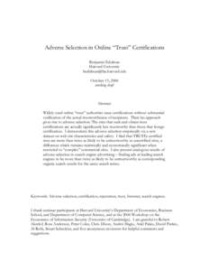 Adverse Selection in Online 'Trust' Certifications