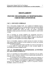 Universitatea „Bogdan Vodă” din Cluj-Napoca Regulament privind organizarea şi desfăşurarea cercetării ştiinţifice